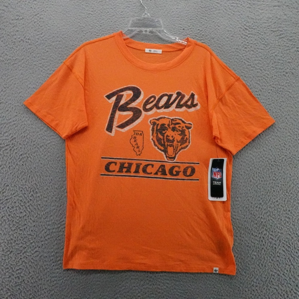 47 Brand Womens Chicago Bears NFL Orange Short Sleeve T‎ Shirt Small NEW
